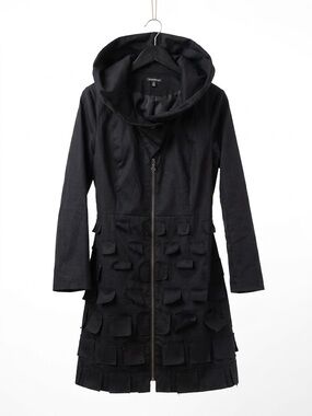 Samuel Dong Long Sculptural Jacket Coat Black Squares Detail Medium